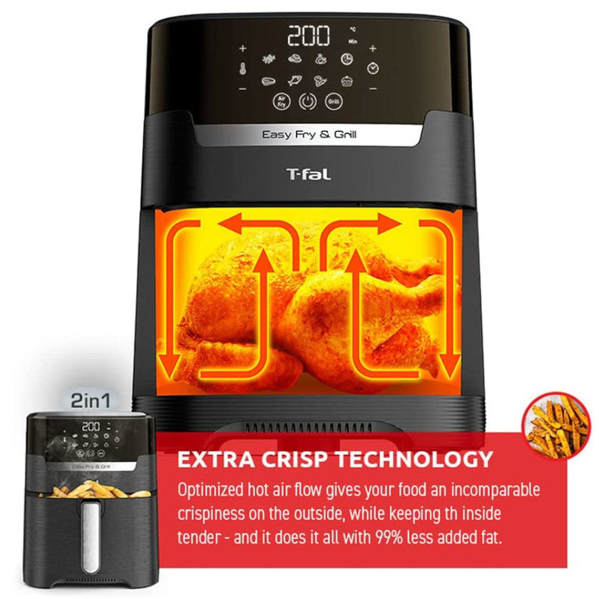 T-FAL Easy Fry Air Fryer & Grill 2 in1 XL Air Fryer - Blemished package with full warranty - EY505850