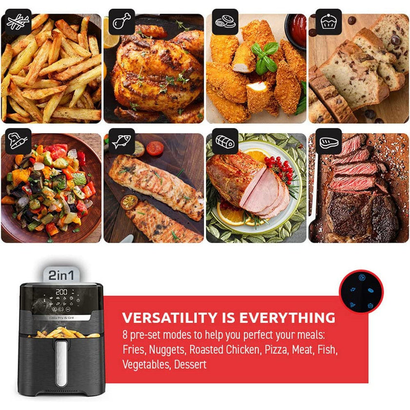 T-FAL EY505850 Easy Fry Air Fryer & Grill 2 in1 XL Air Fryer
