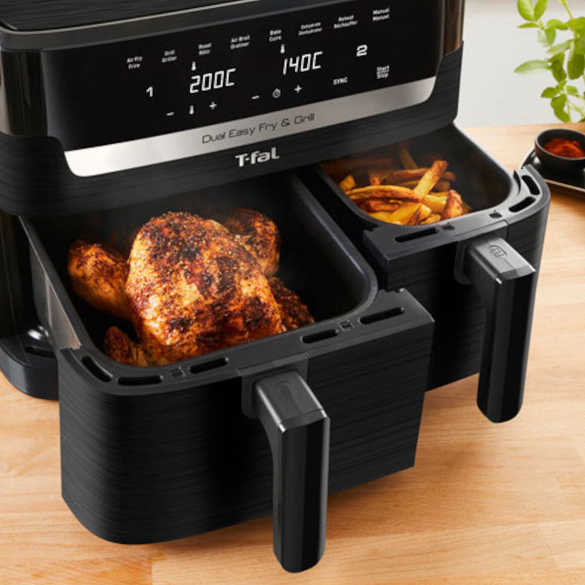 T-FAL EY905N50 Dual Easy Fry & Grill Air Fryer - Blemished package with full warranty