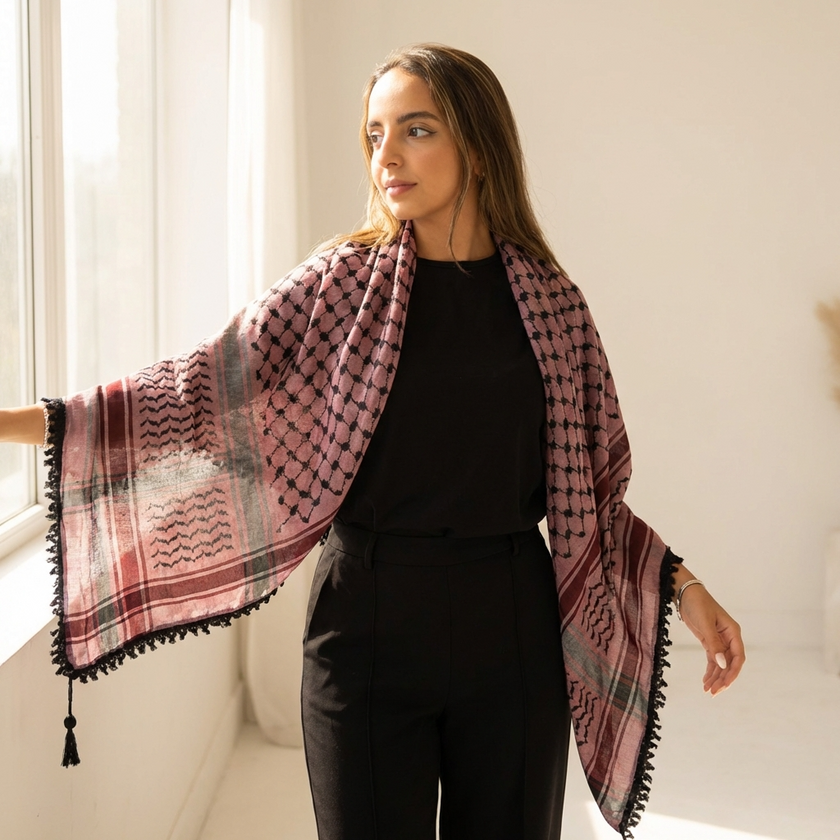 Echoes Kufiya – Deep Maroon · Black