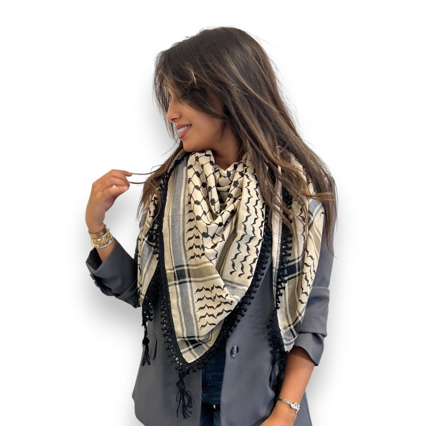 Echoes Kufiya – Earthy Beige · Black