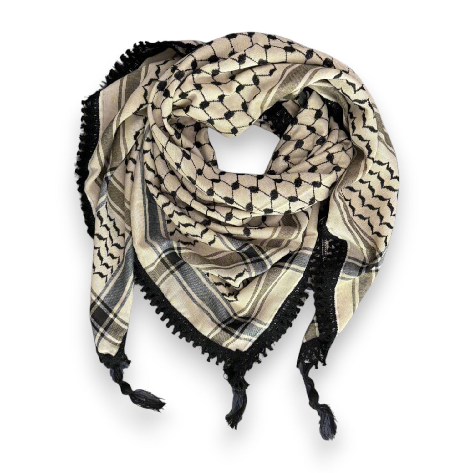 Echoes Kufiya – Earthy Beige · Black