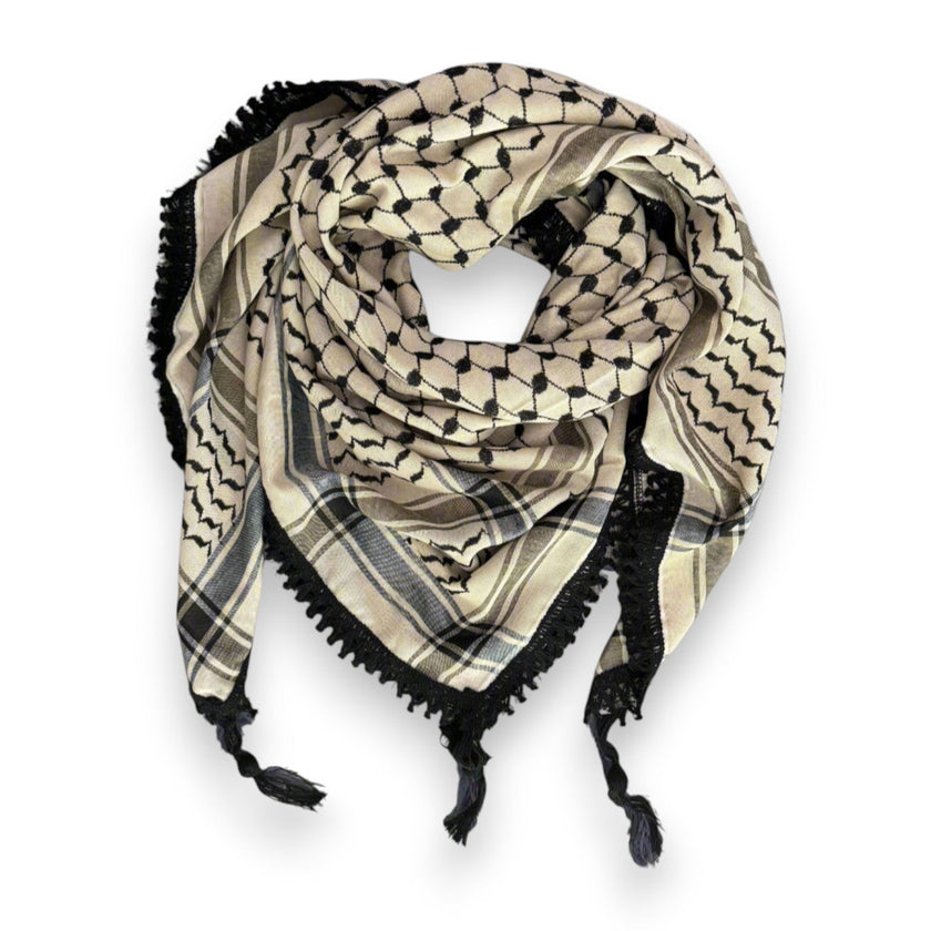 Echoes Kufiya – Earthy Beige · Black