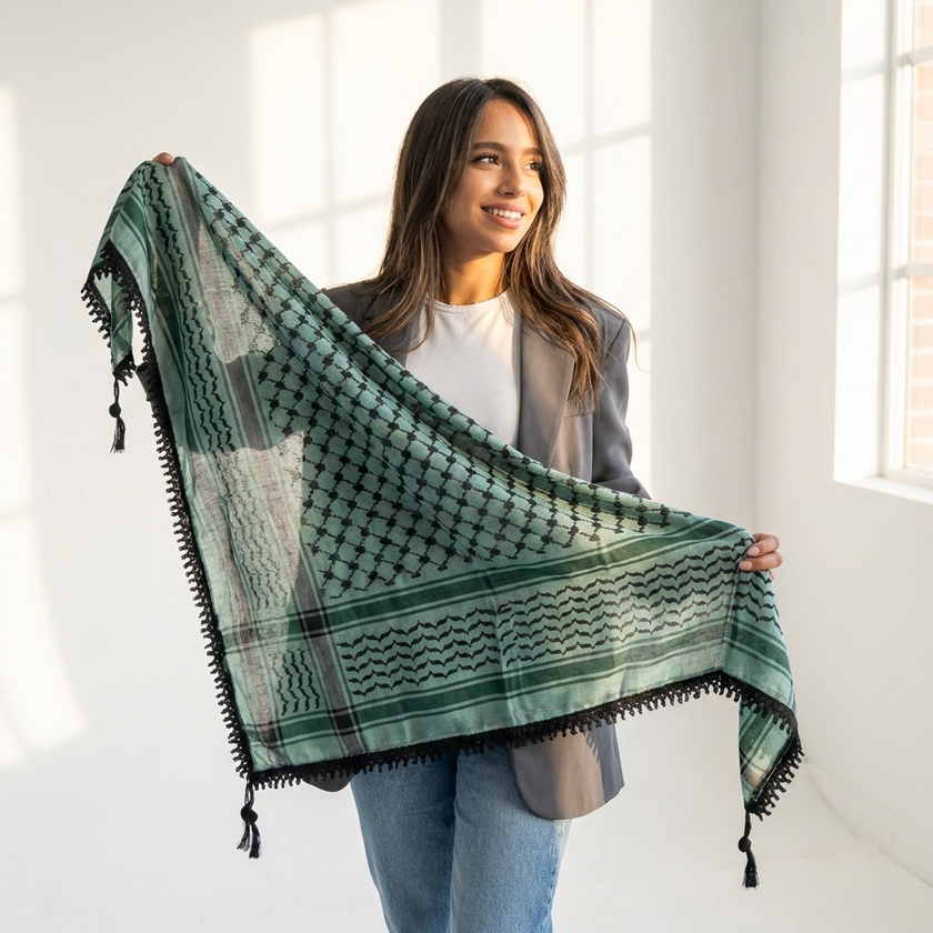 Echoes Kufiya – Forest Green · Black