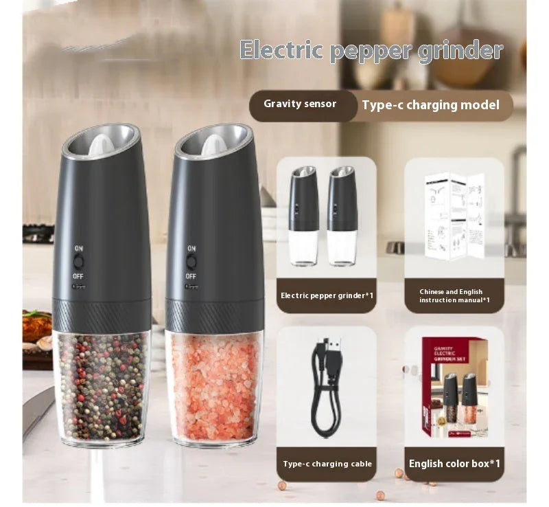 Electric Gravity Pepper Grinder Salt Grinder  Adjustable Coarseness