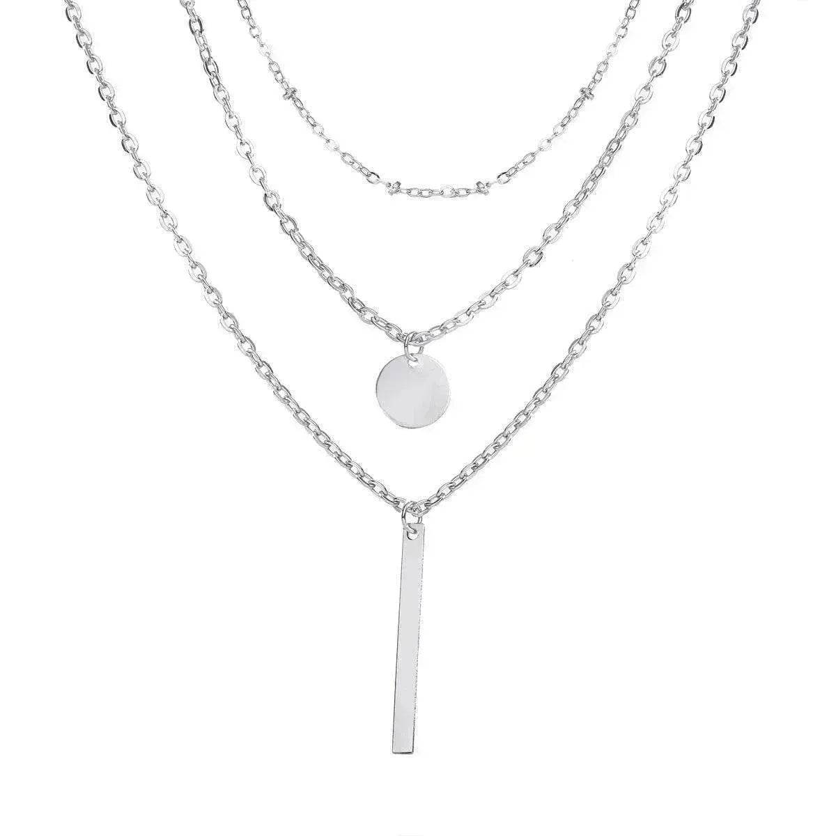 Electroplating Gold and Silver Double-layer Wafer And Long Bar Pendant Necklace