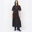 Elegant Brown Patchwork Pleated Short Sleeves Long Dress