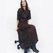 Elegant Brown Patchwork Pleated Short Sleeves Long Dress