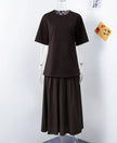 Elegant Brown Patchwork Pleated Short Sleeves Long Dress