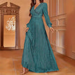 Elegant Dinner Sequined Long Sleeve V-neck High Waist Evening Dress