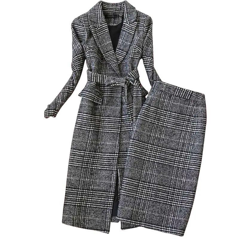 Elegant Luxury Business Office Corporate Tweed Plaid Skirt suit Outfit set 2pcs
