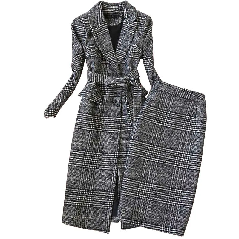 Elegant Luxury Business Office Corporate Tweed Plaid Skirt suit Outfit set 2pcs