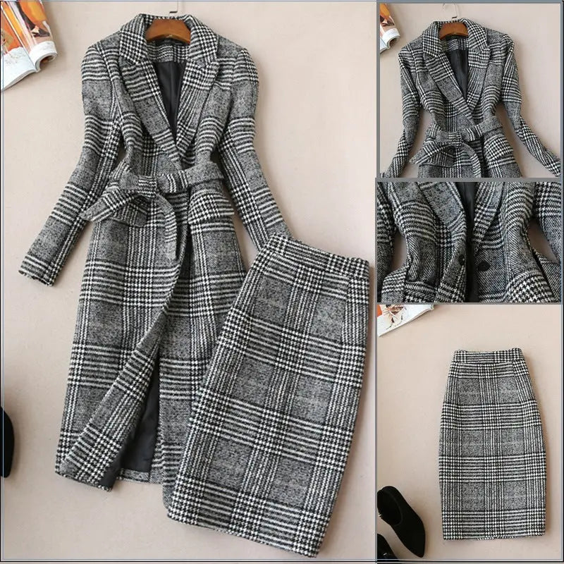 Elegant Luxury Business Office Corporate Tweed Plaid Skirt suit Outfit set 2pcs
