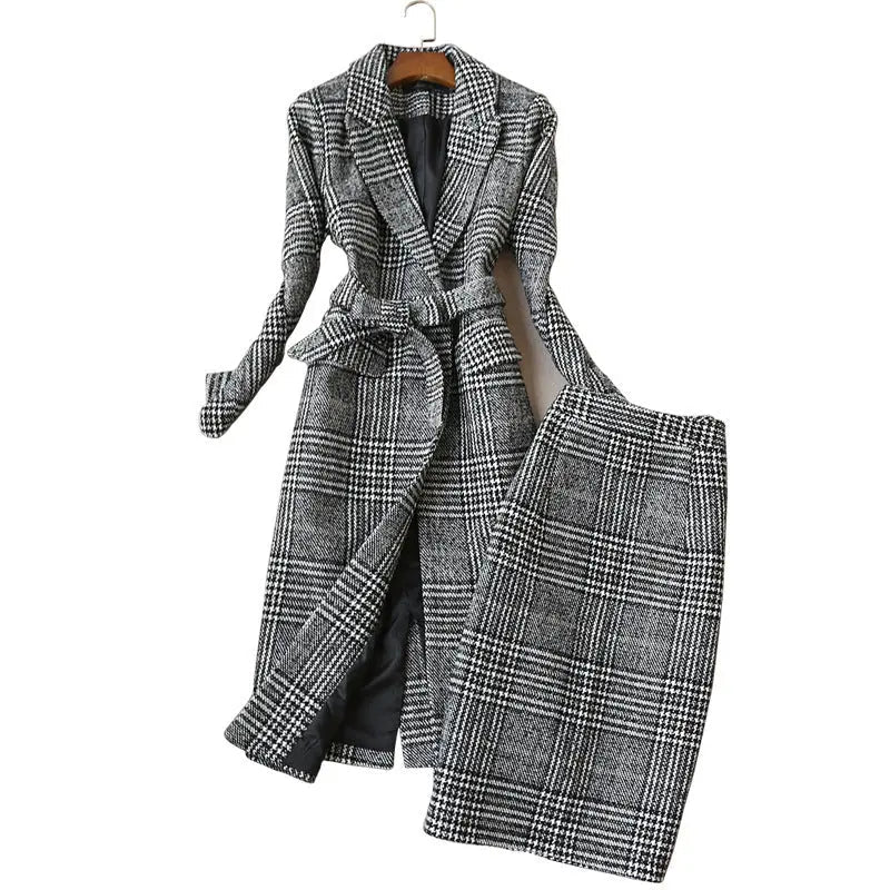 Elegant Luxury Business Office Corporate Tweed Plaid Skirt suit Outfit set 2pcs