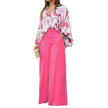 Elegant Printed Shirt Top Wide Leg Pants Fashion Matching Outfit set 2pcs