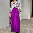 Elegant Printed Shirt Top Wide Leg Pants Fashion Matching Outfit set 2pcs