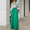 Elegant Printed Shirt Top Wide Leg Pants Fashion Matching Outfit set 2pcs