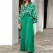 Elegant Printed Shirt Top Wide Leg Pants Fashion Matching Outfit set 2pcs