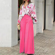 Elegant Printed Shirt Top Wide Leg Pants Fashion Matching Outfit set 2pcs
