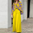 Elegant Printed Shirt Top Wide Leg Pants Fashion Matching Outfit set 2pcs