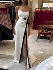 Elegant Simple Strapless White Slit Long Dress