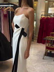 Elegant Simple Strapless White Slit Long Dress