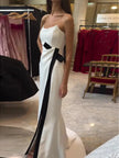Elegant Simple Strapless White Slit Long Dress