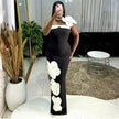 Embroidered Flower Black Long Tube Top Dress Wedding Evening Party Cocktail Dress