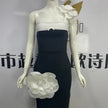 Embroidered Flower Black Long Tube Top Dress Wedding Evening Party Cocktail Dress