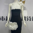 Embroidered Flower Black Long Tube Top Dress Wedding Evening Party Cocktail Dress