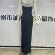Embroidered Flower Black Long Tube Top Dress Wedding Evening Party Cocktail Dress