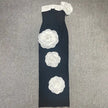Embroidered Flower Black Long Tube Top Dress Wedding Evening Party Cocktail Dress