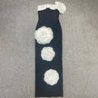 Embroidered Flower Black Long Tube Top Dress Wedding Evening Party Cocktail Dress