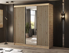 Emerio Mirrored 3 Sliding Door Freestanding Wardrobe - Maple Oak