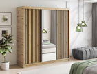 Emerio Mirrored 3 Sliding Door Freestanding Wardrobe - Maple Oak