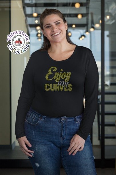 Enjoy My Curves Rhinestone Shirt – Body Positive Sparkle Bling Tee | Blingdazzel