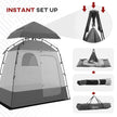 Outsunny Outdoor Portable Pop Up Shower Tent Changing Tent Privacy Enclosure with 2 Rooms, Shower Bag, Floor for Camping, Dark Grey