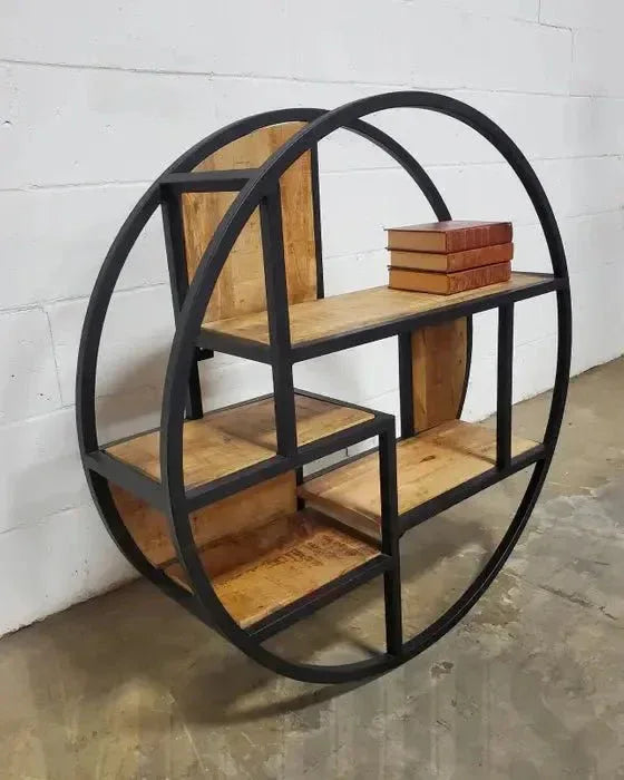 Étagère murale rond en bois de manguier et acier