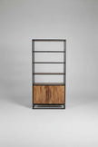 Étagère en Bois d'Acacia 2 portes sur structure d'acier noir