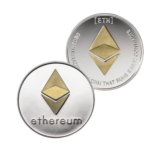 Ethereum Coin - Silver Metal Physical Blockchain Cryptocurrency Collectible Coin