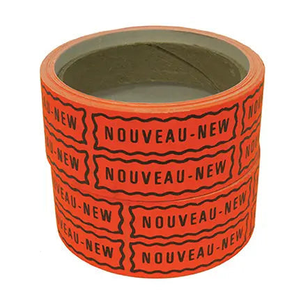 Étiquettes rectangulaires, avec inscription « Nouveau-New », 2 ½
