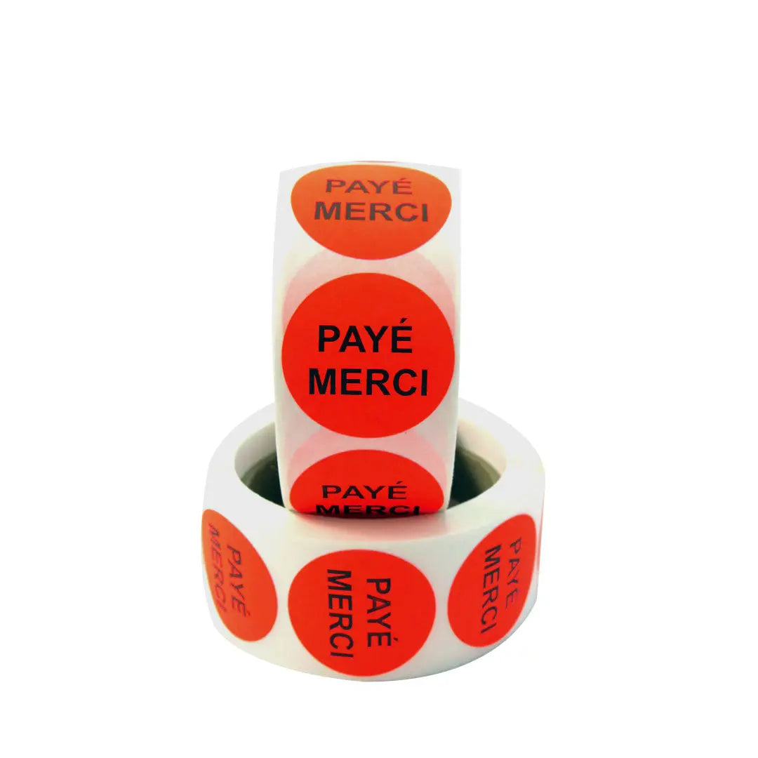 Étiquettes, avec inscription « Payé merci », 1 ½