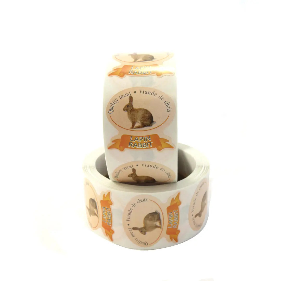 Étiquettes, avec inscription « Viande de choix - Lapin », 1 ¾