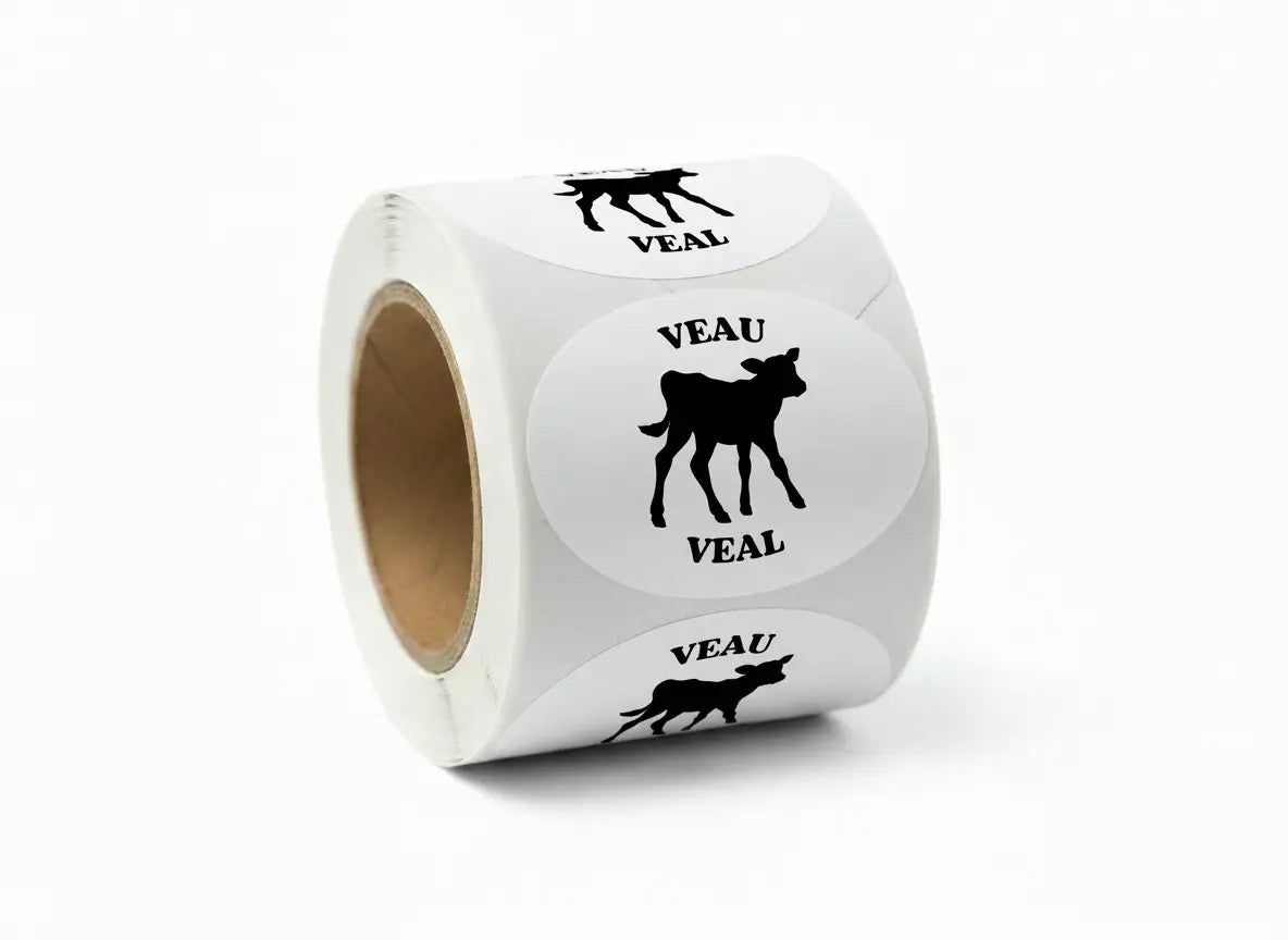 Étiquettes, avec inscription « Viande de choix - Veau », 1 ¾