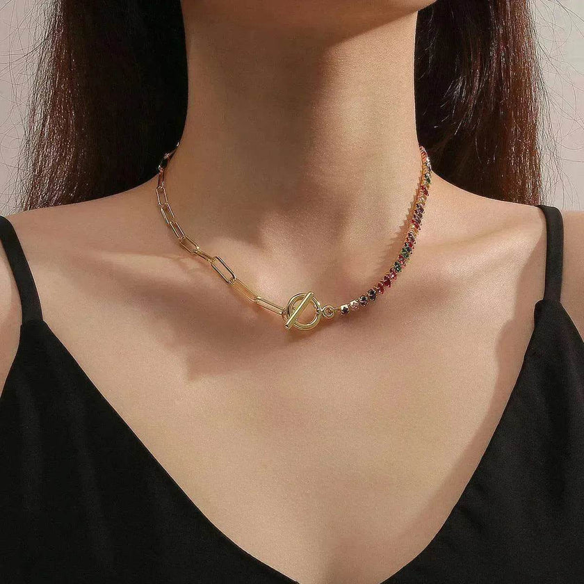 European And American Accessories Stitching Mixed Color Zircon Necklace