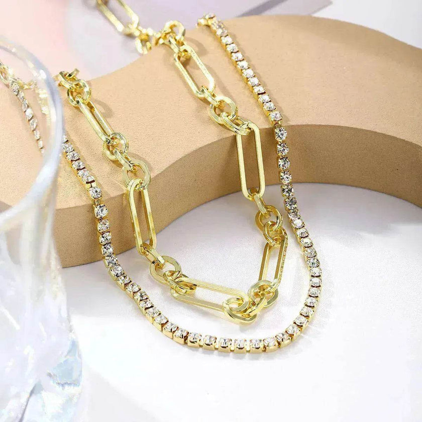 European And American Accessories Stitching Mixed Color Zircon Necklace