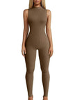 European And American Style Women Yoga Slim Rib Sleeveless Sports Jumpsuit