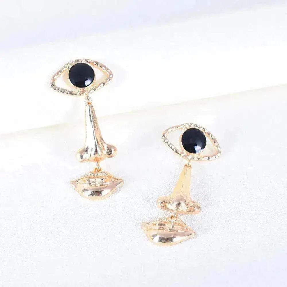 Exaggerated Long Retro Nose Lips Eye Dangle Earrings