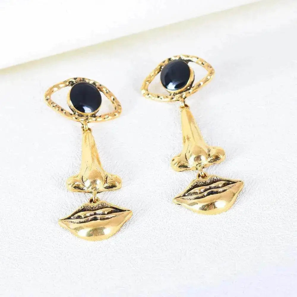 Exaggerated Long Retro Nose Lips Eye Dangle Earrings