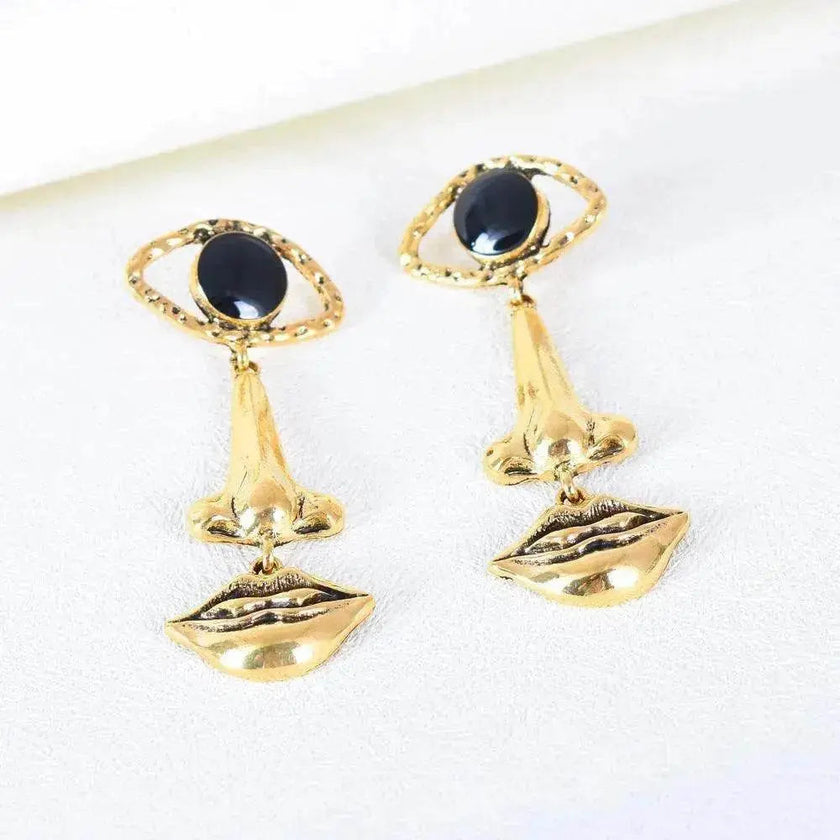 Exaggerated Long Retro Nose Lips Eye Dangle Earrings
